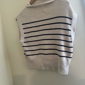 Maeve Cream and Black Striped Sleeveless Sweater
